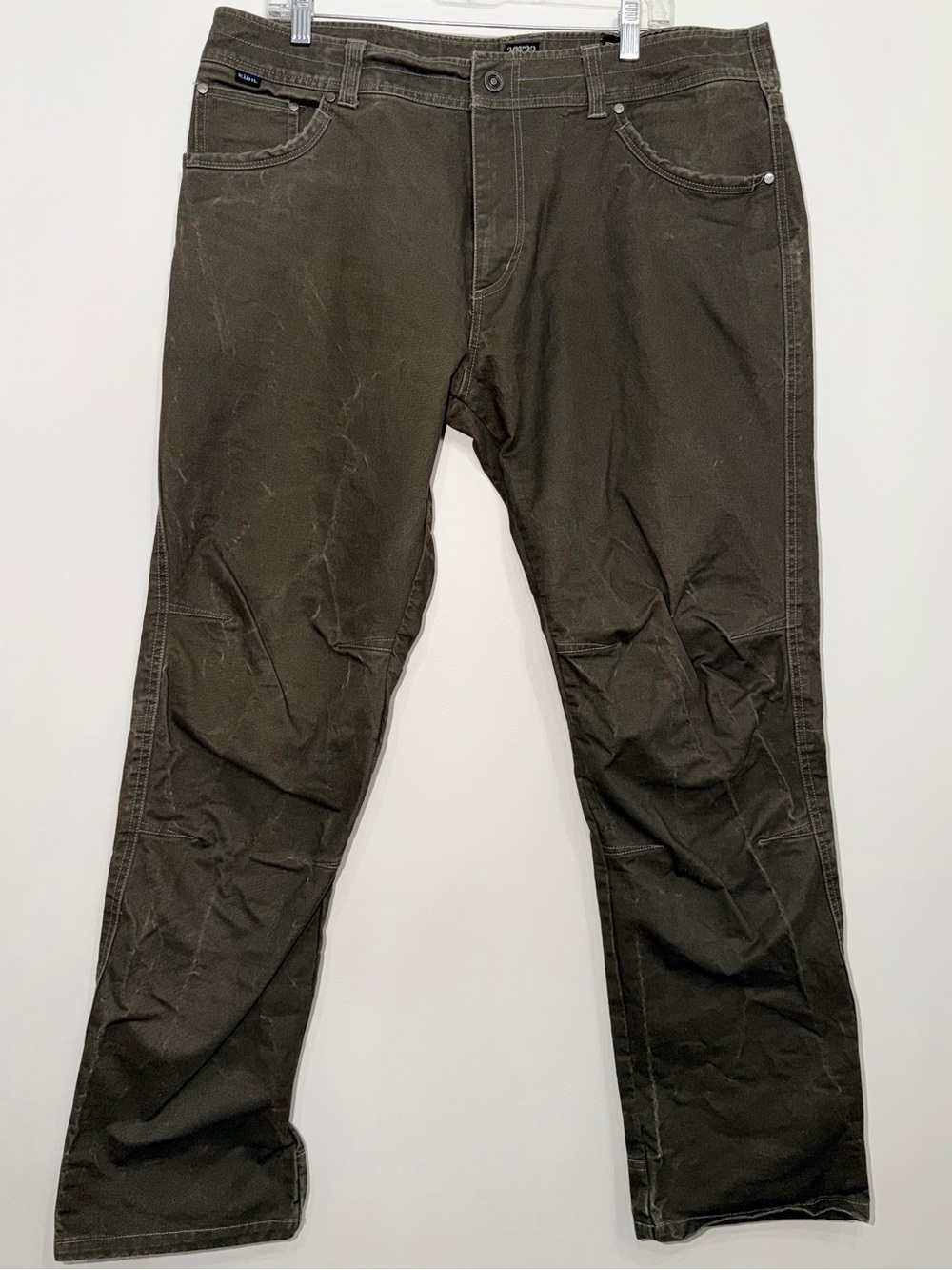 KÜHL Rydr Lean Men’s 38x32 Olive Green Canvas Outdoor Work Pants Vintage Patina